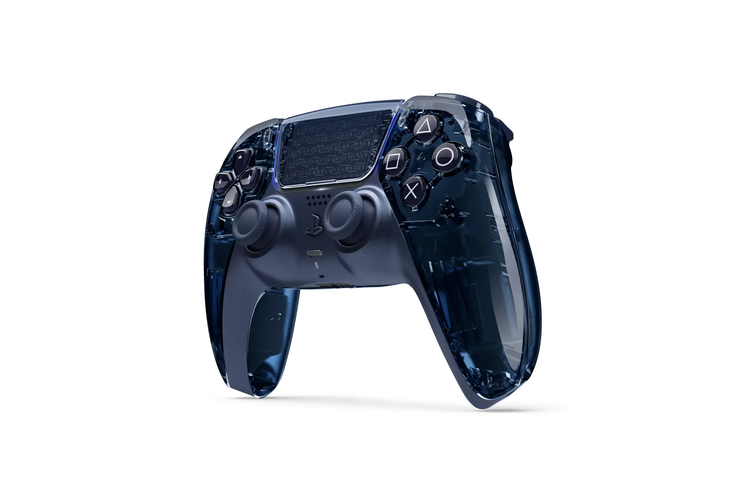 Pady DualSense - przezroczyste kontrolery w kolorach pomaranczowym, zielonym i szarym obok limitowanej edycji Gran Turismo